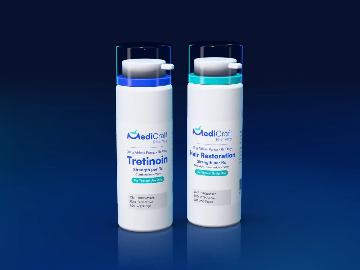 MediCraft tretinoin combination and hair restoration airless pumps