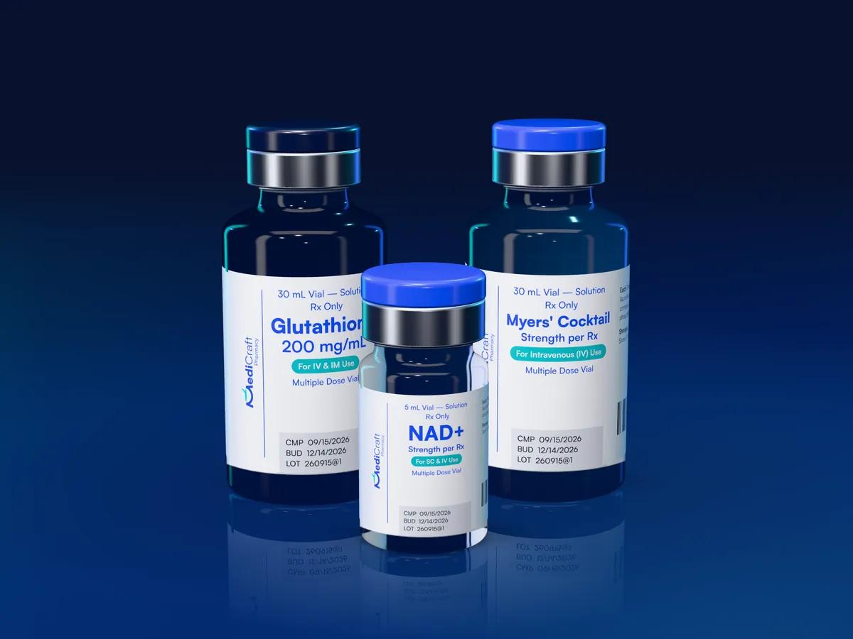 MediCraft glutathione, Myers' Cocktail and NAD+ vials