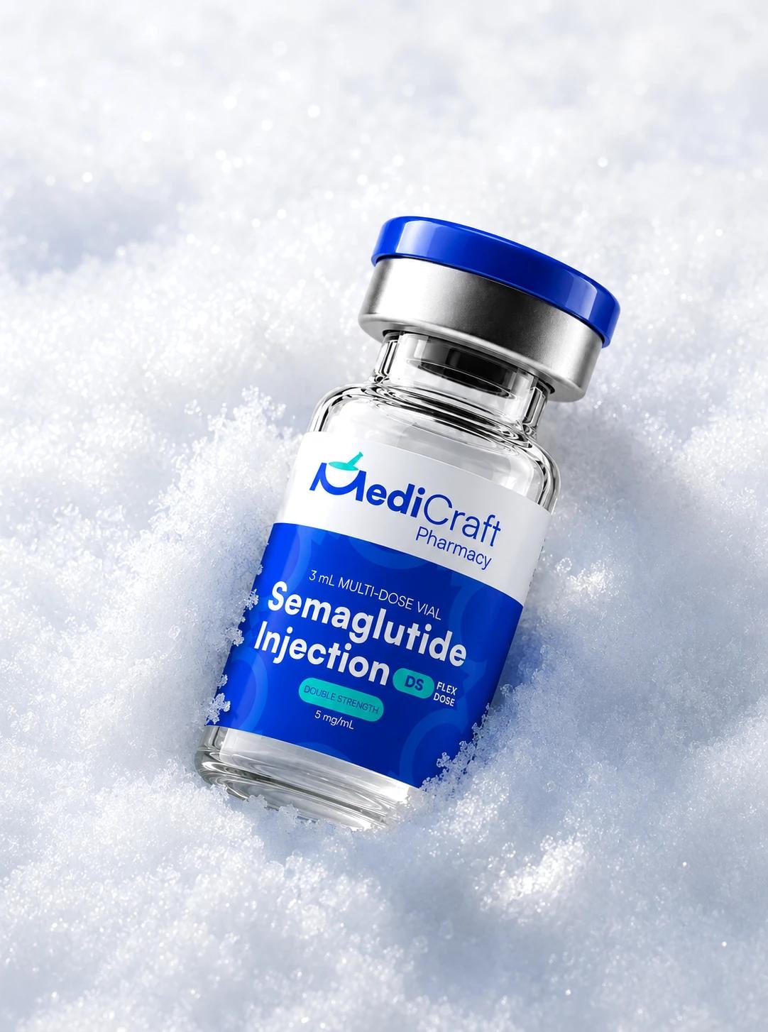 A MediCraft vial chilled on ice, illustrating cold-chain handling